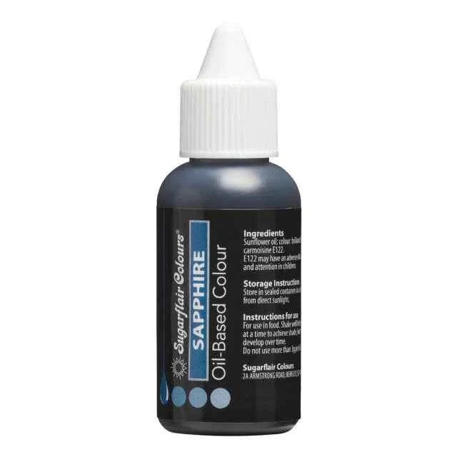 Azzurro Zaffiro. SAPPHIRE. Colorante a base Olio per Cioccolato, Crema al burro, Pasta di Zucchero e Panna. 30 ml. Sugarflair