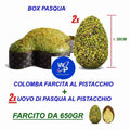 Box DOPPIO Pasquale Colomba al pistacchio da oltre 1,2kg + 2x Uova di Pasqua FARCITE da 650gr ( 1 latte + 1 fondente )