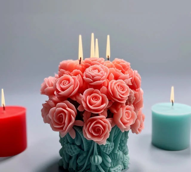 Bellissimo stampo Candela Vaso con Mazzo di Rose di 8.8 cm in silicone - WORLD PRODUCTS SHOP