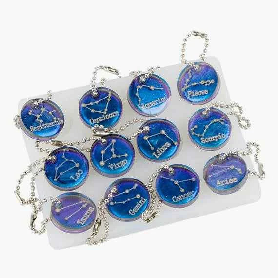 Monete 12 Segni Zodiacali e Costellazioni con foro. Stampo in silicone