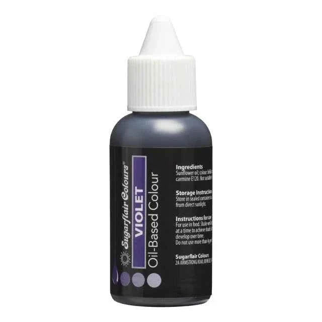 viola. violet. Colorante a base Olio per Cioccolato, Crema al burro, Pasta di Zucchero e Panna. 30 ml. Sugarflair