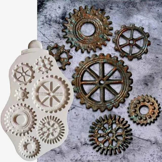 Ingranaggi. Fantastico stampo in Silicone in alta definizione.Distressed Cogs