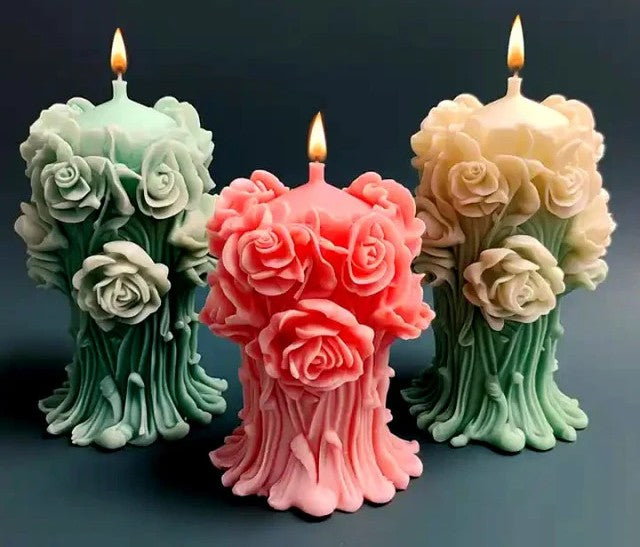 Bellissimo stampo Candela Vaso con Mazzo di Rose di 9.2 cm in silicone - WORLD PRODUCTS SHOP