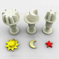 Sole Luna e Stella. Set 3 mini stampi ad espulsione. Originale Dekofee