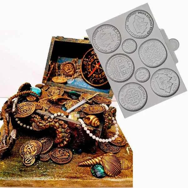 Monete e Dobloni del Tesoro. 3D Pirate Golds Silicone Mold. Stampo in silicone
