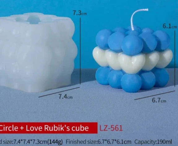 Cubo Rubik con Cuori e Sfere di 6.1 cm. Stampo in silicone anche per Candele - WORLD PRODUCTS SHOP