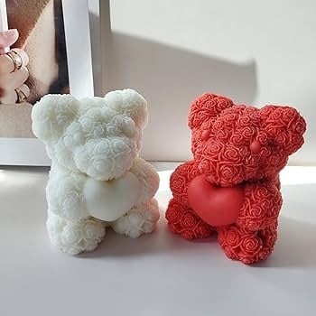 Orsetto di 10 cm con Rose e Cuore. Stampo in silicone anche per Candele - WORLD PRODUCTS SHOP