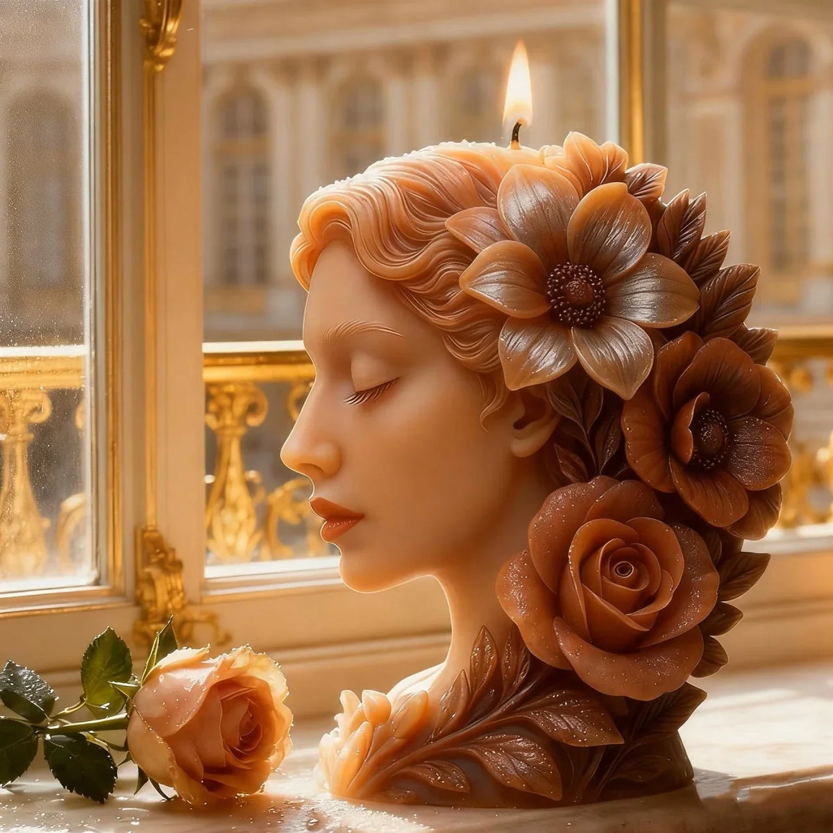 Viso Ragazza con fiori tra i capelli. Stampo in silicone per Candele