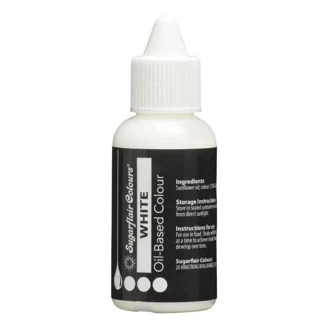 Bianco. Colorante a base Olio per Cioccolato, Crema al burro, Pasta di Zucchero e Panna. 30 ml. Sugarflair