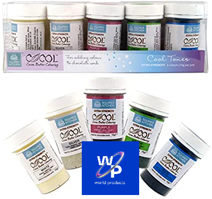 5 coloranti al Burro di Cacao per Cioccolato. Bianco, Argento, Viola, Verde e Blu. Cocol. Squires Kitchen
