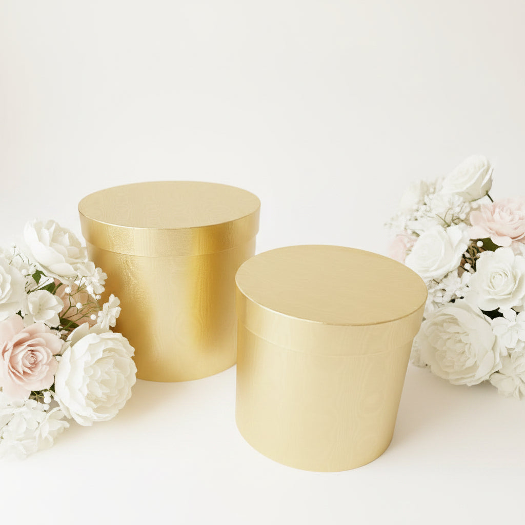 scatole tonde color oro effetto legno – set composto da 2 scatole in 2 diverse dimensioni
