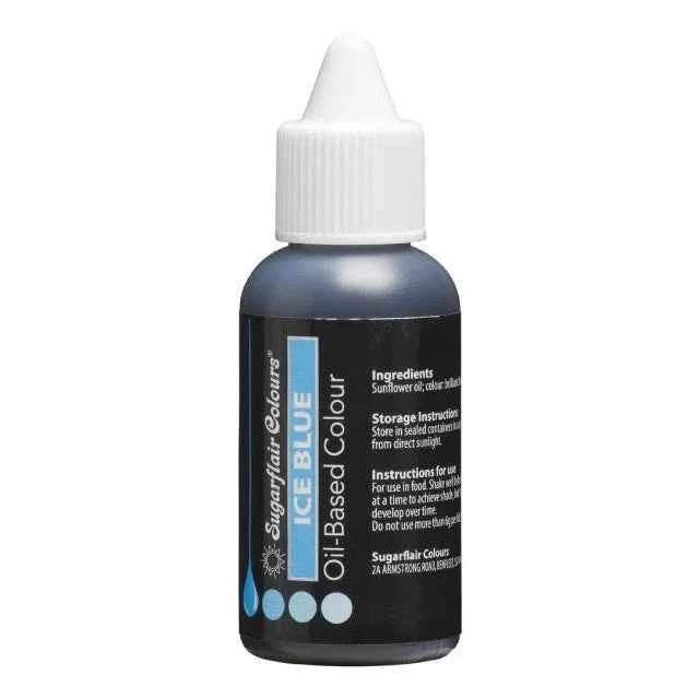 Blu Ghiaccio. ICE BLU. Colorante a base Olio per Cioccolato, Crema al burro, Pasta di Zucchero e Panna. 30 ml. Sugarflair