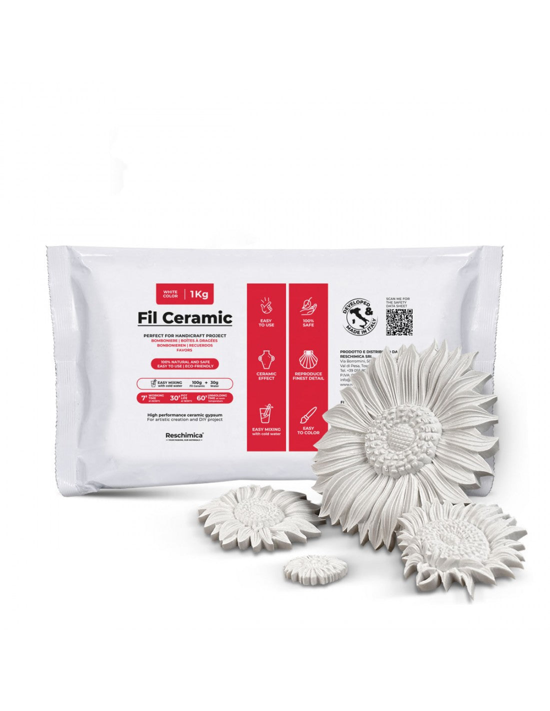 FIL CERAMIC - Polvere di gesso ceramico atossica bianca, per progetti hobbistici fai da te