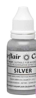 Argento. Vernice a Gocce. Per Panna Creme Burro e Pasta di Zucchero. 14 ml. Sugarflair