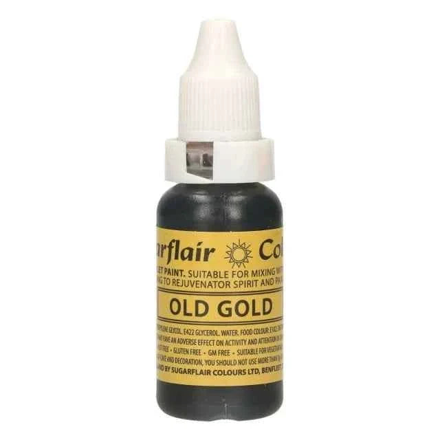 Oro antico. Vernice a Gocce. Per Panna Creme Burro e Pasta di Zucchero. 14 ml. Sugarflair