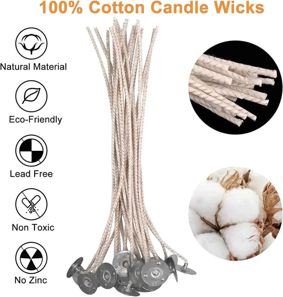 Stoppini in Cotone marrone Cerato per Candele senza Fumo con base in metallo