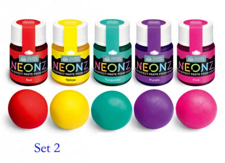 Set 2. Rosso Giallo Tiffany Viola Rosa. Fluo NEONZ. Colorante alimentare in gel. Squires Kitchen