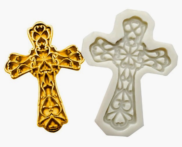 Grande Croce decorata di 13.5 cm. Stampo in silicone