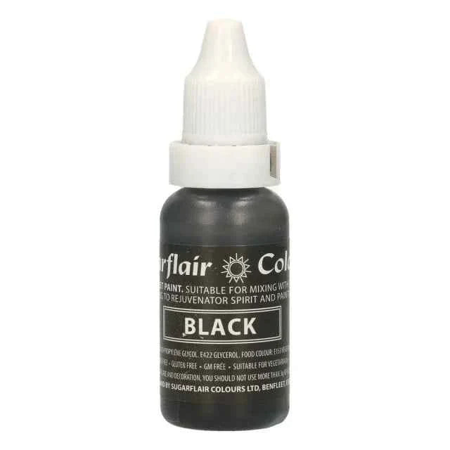 Nero. Vernice a Gocce. Per Panna Creme Burro e Pasta di Zucchero. 14 ml. Sugarflair