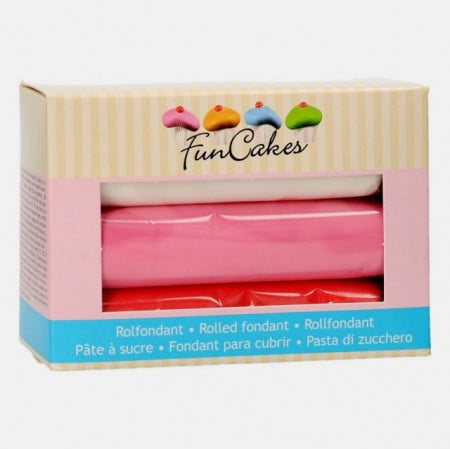 Rosso Bianco e Rosa.Confezione di Pasta di zucchero in 3 Colori. Multipack. FunCakes.Senza Glutine