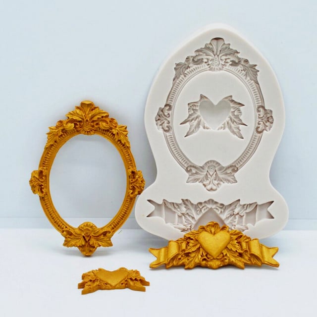 Cornice con Specchio e Cuore. Barocco Vintage. Stampo in silicone