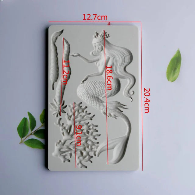 Grande Sirena di 18 cm tra il Corallo. Mare. Mermaid Seaweed Silicone Mold Kitchen. Stampo silicone