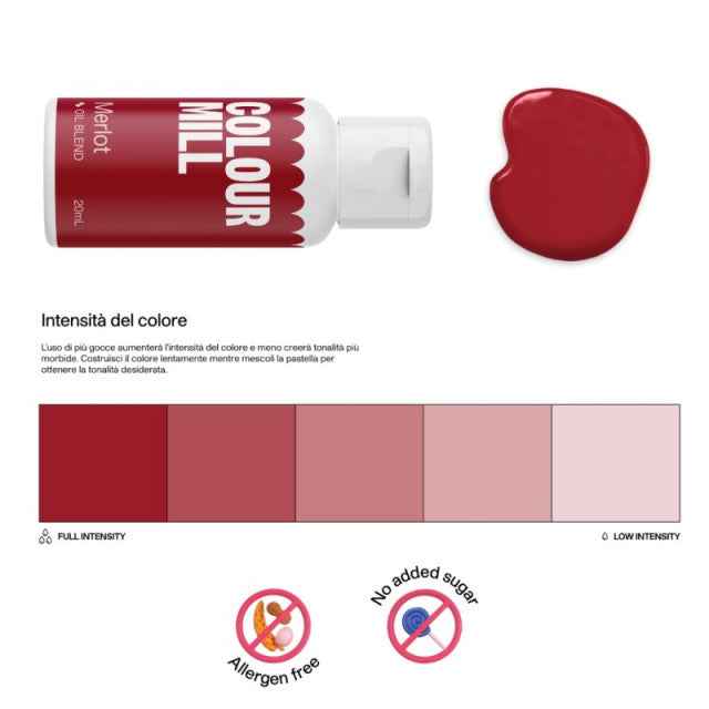 Rosso Merlot. Colour Mill Merlot. Colorante alimentare a base olio di 20 ml