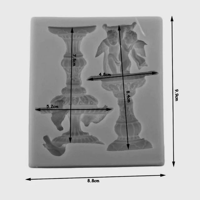 Splendida Fontana su colonna con Angeli e Uccellini. Stampo in silicone di 2 Fontane