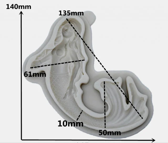Grande Sirena di 14 cm. Mare. Stampo silicone Sirenetta