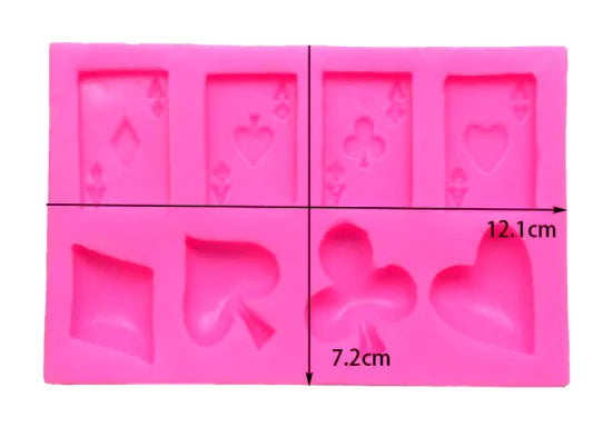 Poker con 4 Carte e Simboli. Cuori Quadri Fiori e Picche. Stampo in silicone.Poker Cookie Chocolate Silicone Mold