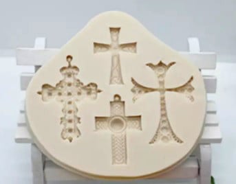 Croce Barocca decorata. Stampo in silicone con 4 forme. Cross Silicone Molds For Baking Fondant Mold