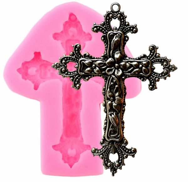 Croce Barocca decorata. Baroque Cross Silicone Molds Relief. Stampo in silicone