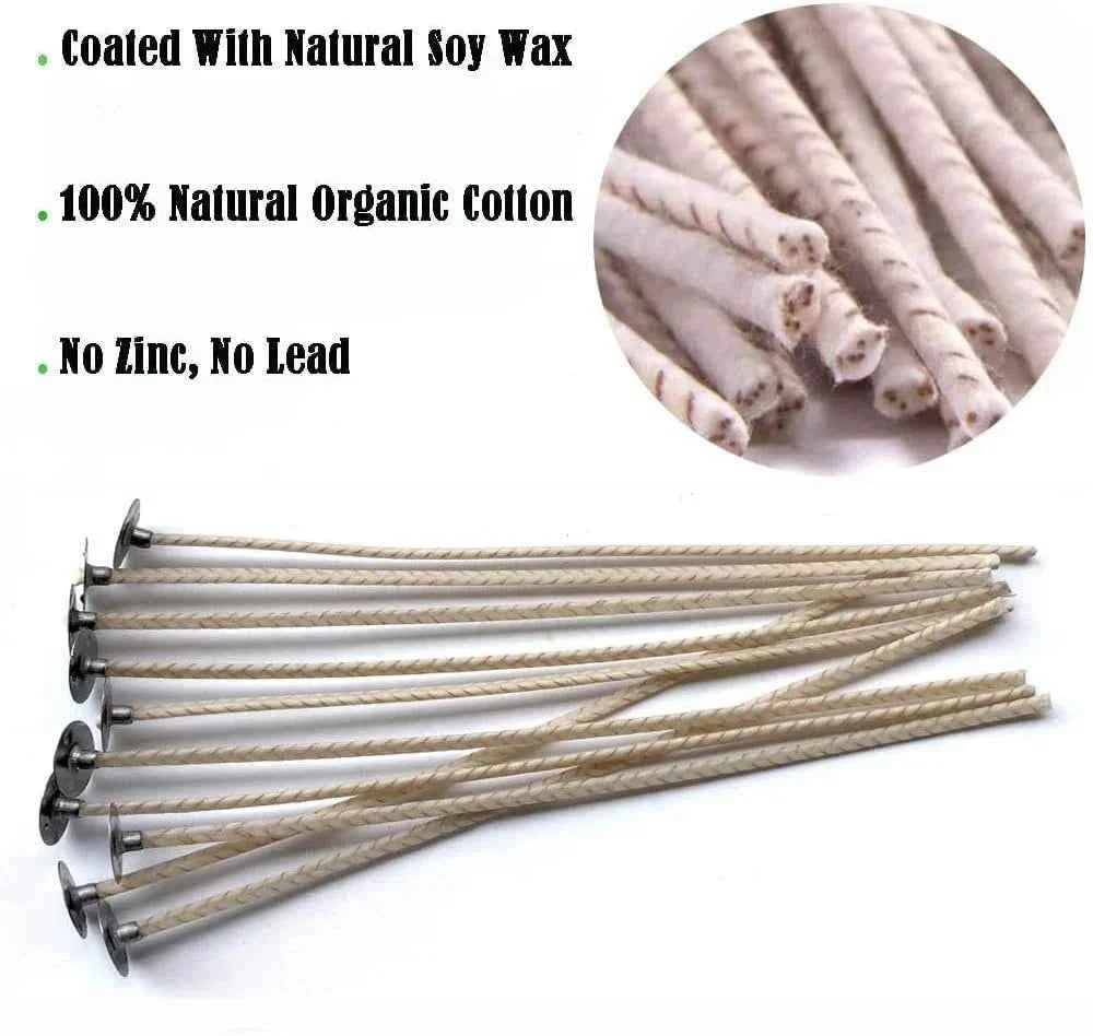 Stoppini in Cotone marrone Cerato per Candele senza Fumo con base in metallo
