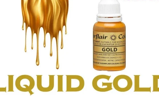 Oro. Vernice a Gocce. Per Panna Creme Burro e Pasta di Zucchero. 14 ml. Sugarflair