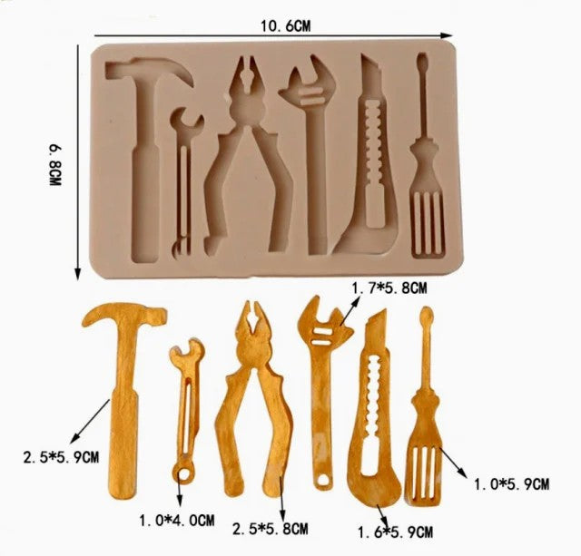 6 Attrezzi da Lavoro. Sega Martello Trapano Pinza  Pala e Cacciavite. Stampo in silicone