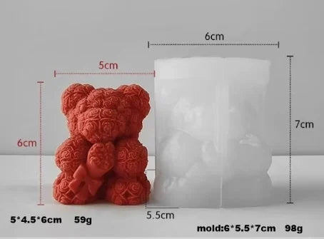 Orsetto di 6 cm con Rose. Stampo in silicone anche per Candele - WORLD PRODUCTS SHOP