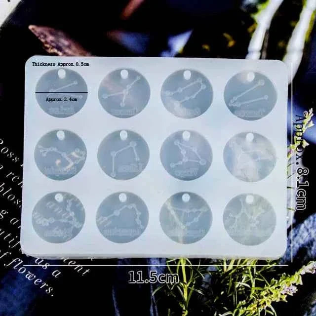 Monete 12 Segni Zodiacali e Costellazioni con foro. Stampo in silicone