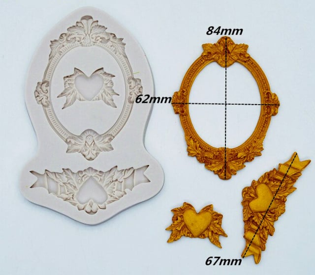 Cornice con Specchio e Cuore. Barocco Vintage. Stampo in silicone