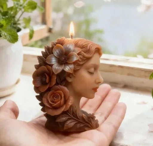 Viso Ragazza con fiori tra i capelli. Stampo in silicone per Candele
