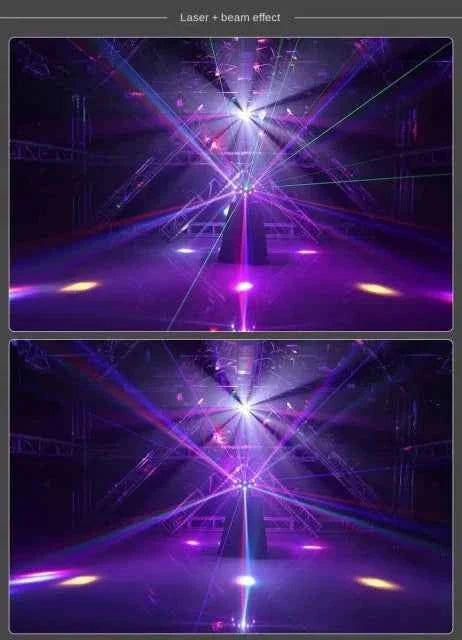 Faro Professional LED Stroboscopico con Laser, anche posizionabile su tavolo. Doppia testa mobile rotante con effetto DISCO a 3 Teste 4 in 1 RGB-W RGB. In zona Roma anche a noleggio