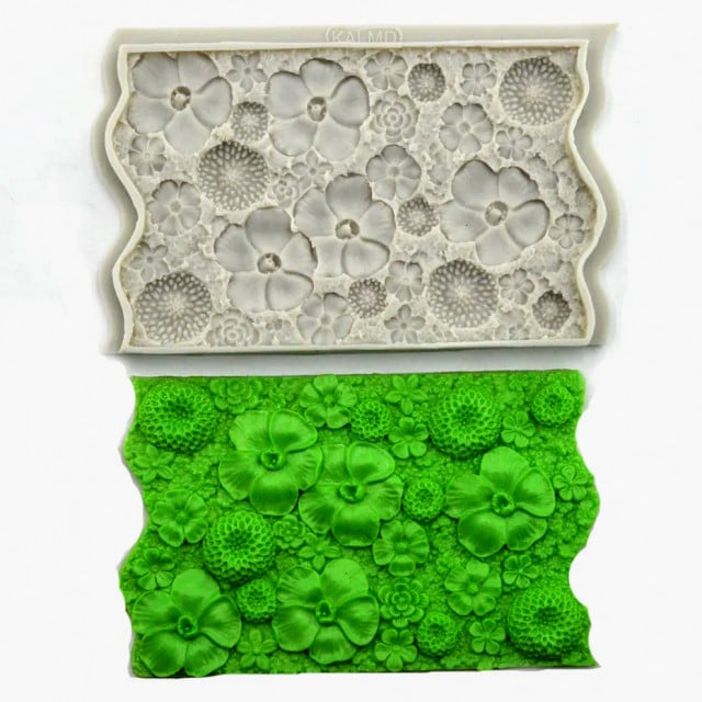 Bordo Floreale con molti Fiori di 18 cm. Stampo in silicone di grande effetto