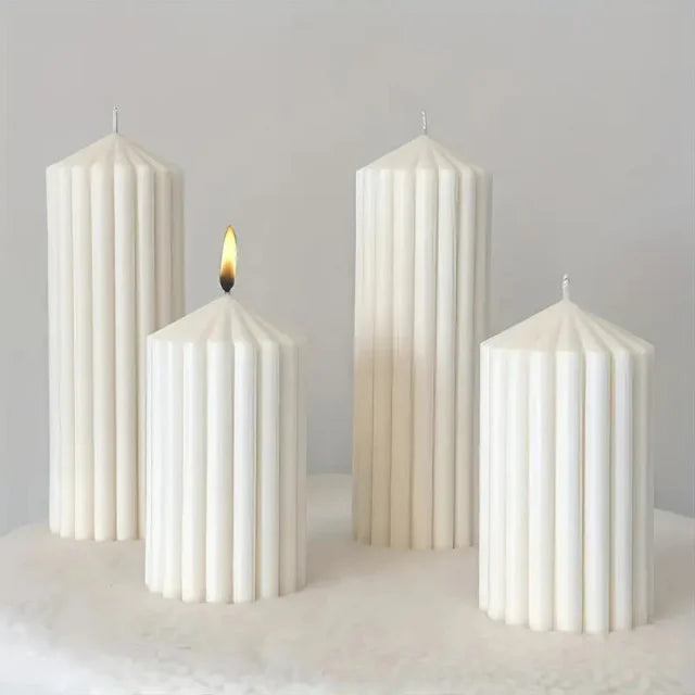 Set di 2 stampi Colonna Geometrica a Righe di 11.6 e 7.7 cm. Stampo in silicone anche per Candele - WORLD PRODUCTS SHOP