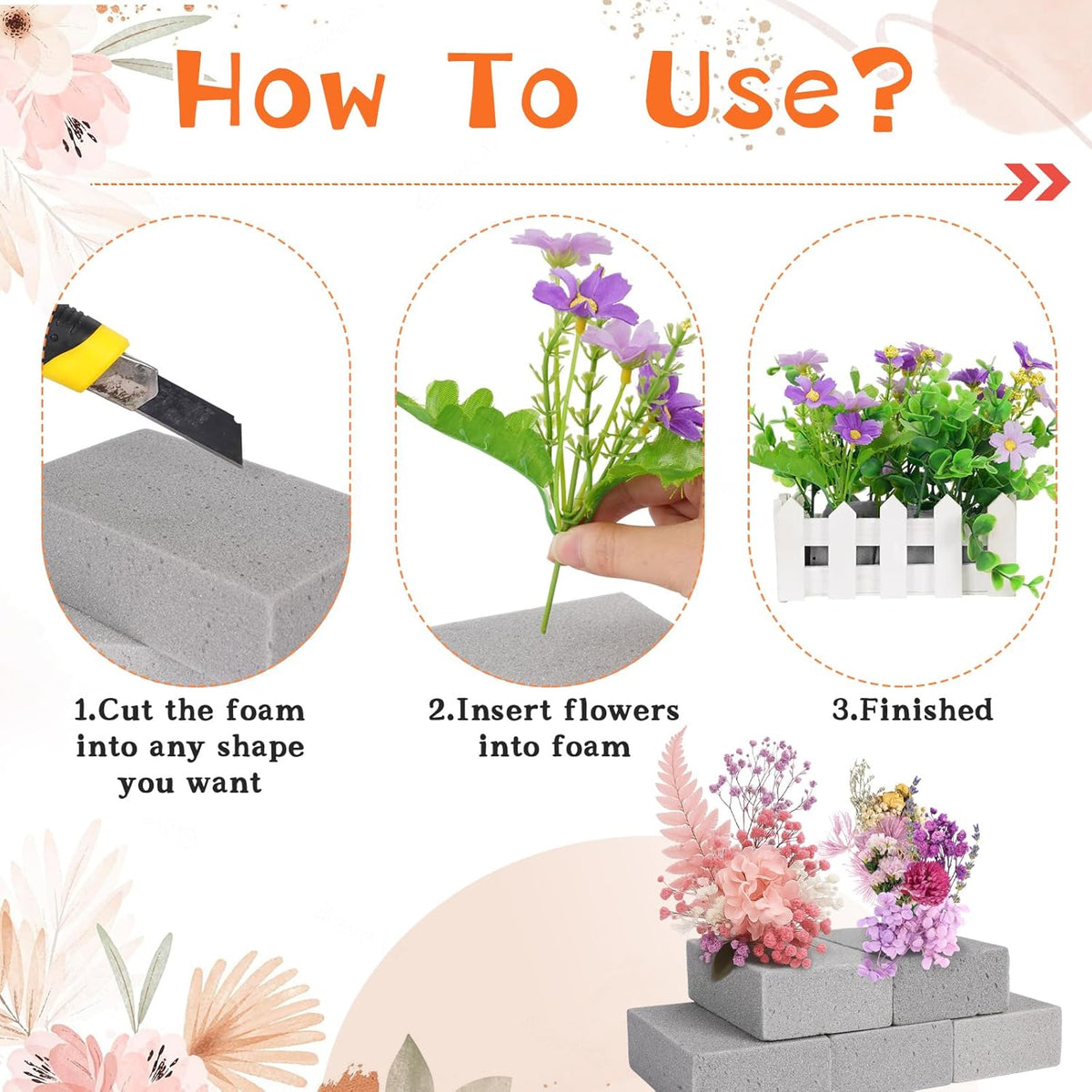 5 Pezzi Spugna per Fiori, Spugna per Fiori Finti Rettangolare, Spugne per Fiore Freschi e Artificiali, Spugne Grigio per Fiore per Artigianato/Celebrazioni/Matrimonio