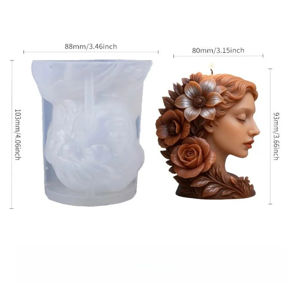 Viso Ragazza con fiori tra i capelli. Stampo in silicone per Candele
