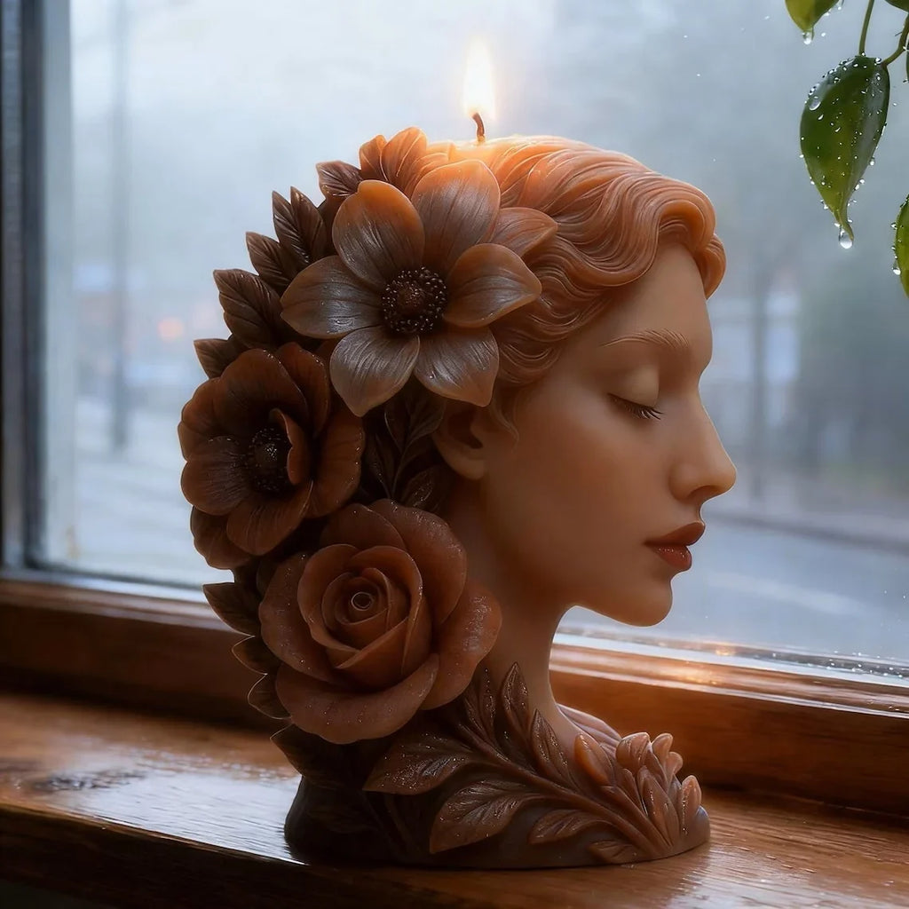 Viso Ragazza con fiori tra i capelli. Stampo in silicone per Candele