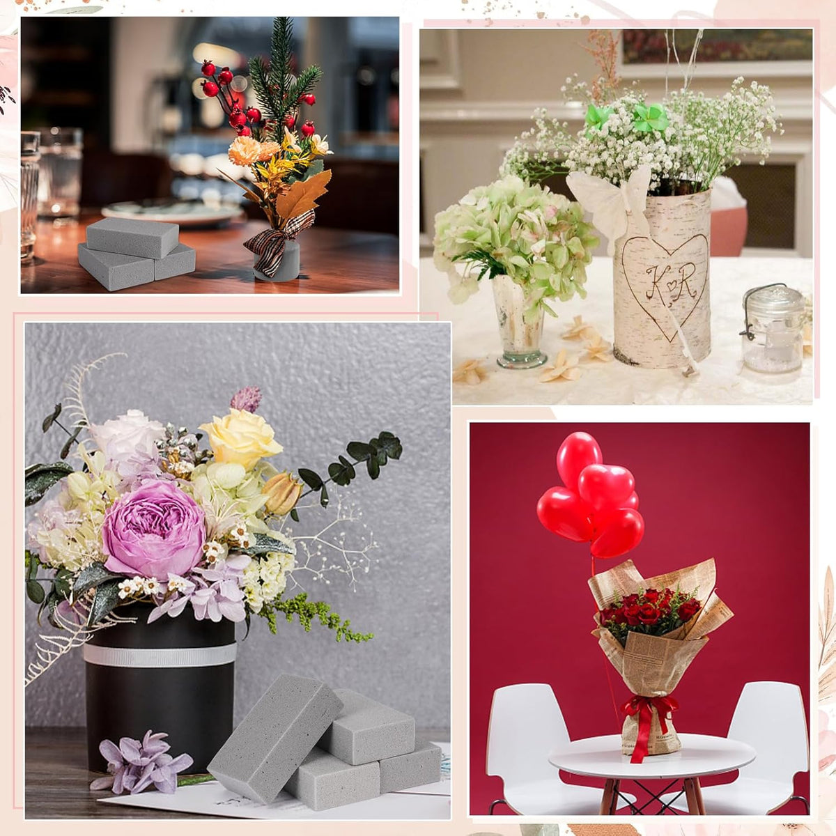 5 Pezzi Spugna per Fiori, Spugna per Fiori Finti Rettangolare, Spugne per Fiore Freschi e Artificiali, Spugne Grigio per Fiore per Artigianato/Celebrazioni/Matrimonio
