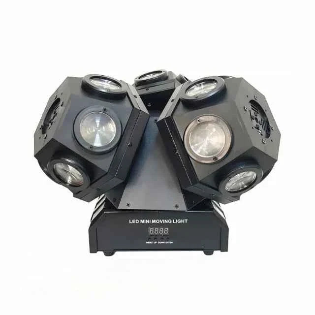 Faro Professional LED Stroboscopico con Laser, anche posizionabile su tavolo. Doppia testa mobile rotante con effetto DISCO a 3 Teste 4 in 1 RGB-W RGB. In zona Roma anche a noleggio
