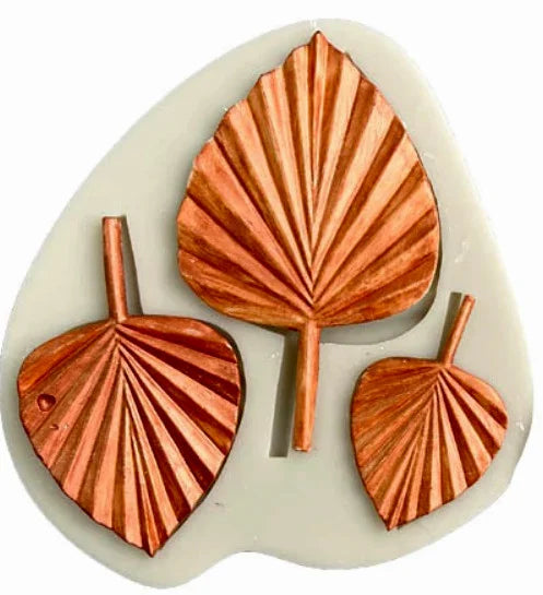 Media Foglia di Palma. Stampo con 3 Palme di 10.4 - 8.5 e 6.2 cm in alta risoluzione in silicone