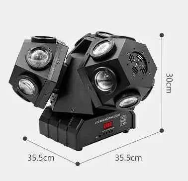 Faro Professional LED Stroboscopico con Laser, anche posizionabile su tavolo. Doppia testa mobile rotante con effetto DISCO a 3 Teste 4 in 1 RGB-W RGB. In zona Roma anche a noleggio