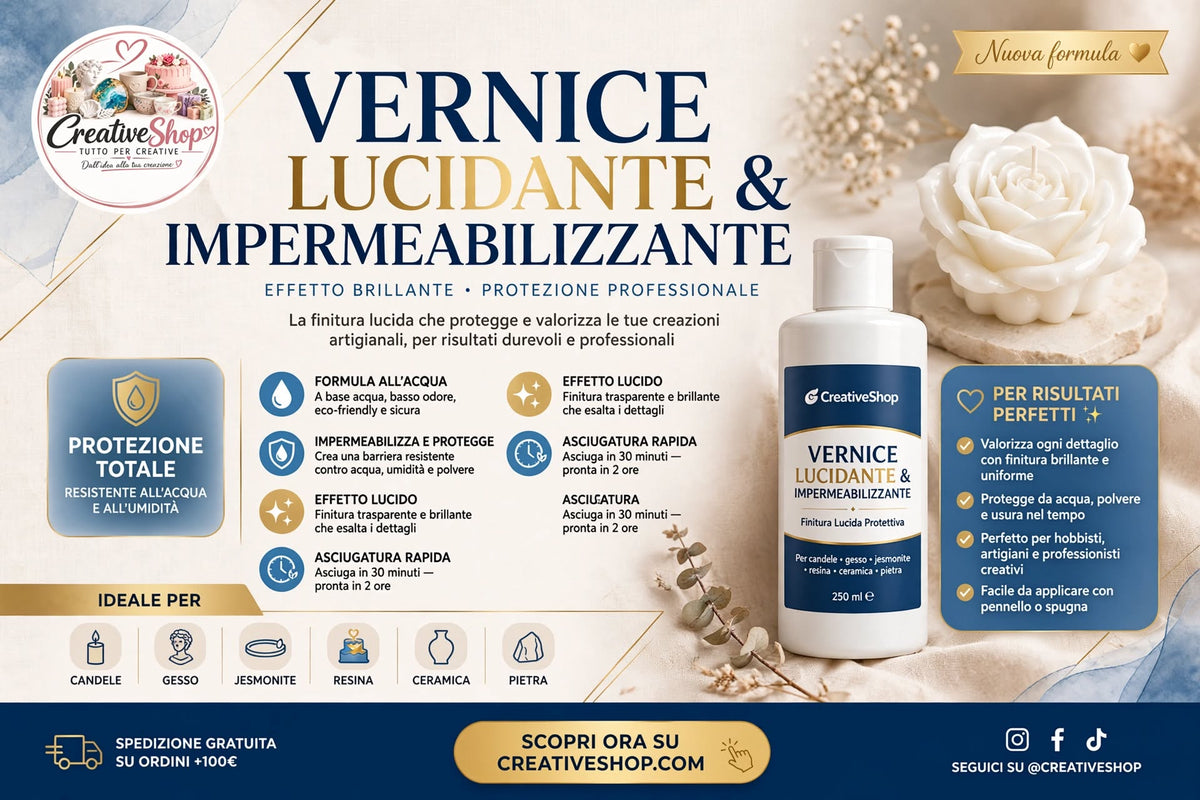 LUCIDANTE E IMPERMEABILE.Per gesso, jensonite,resina,candele, ceramica e pietra